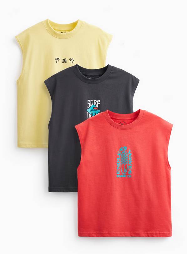 Beach Graphic Vests 3 Pack 7 years